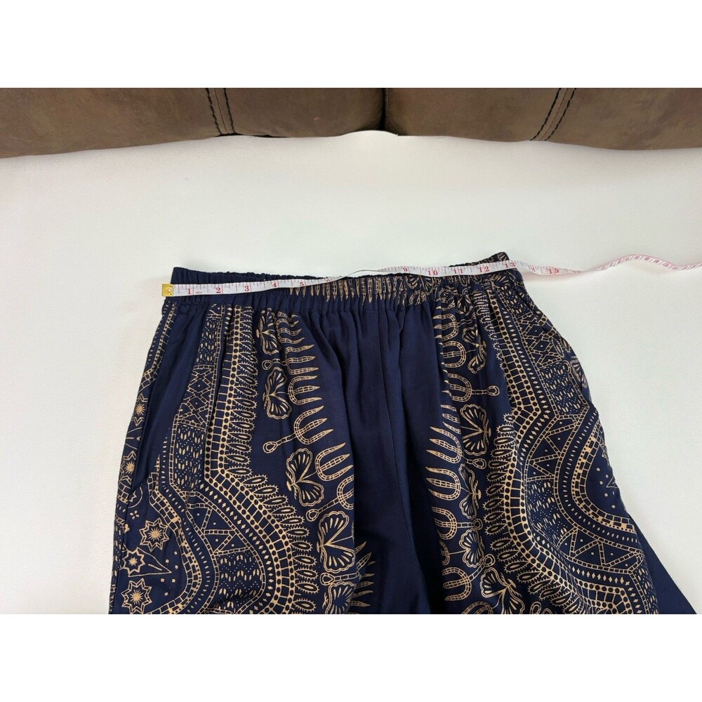 Lapogee Worldover Women Harem Pants M Blue Gold Boho Dashiki Yoga Smocked Waist - Picture 9 of 15